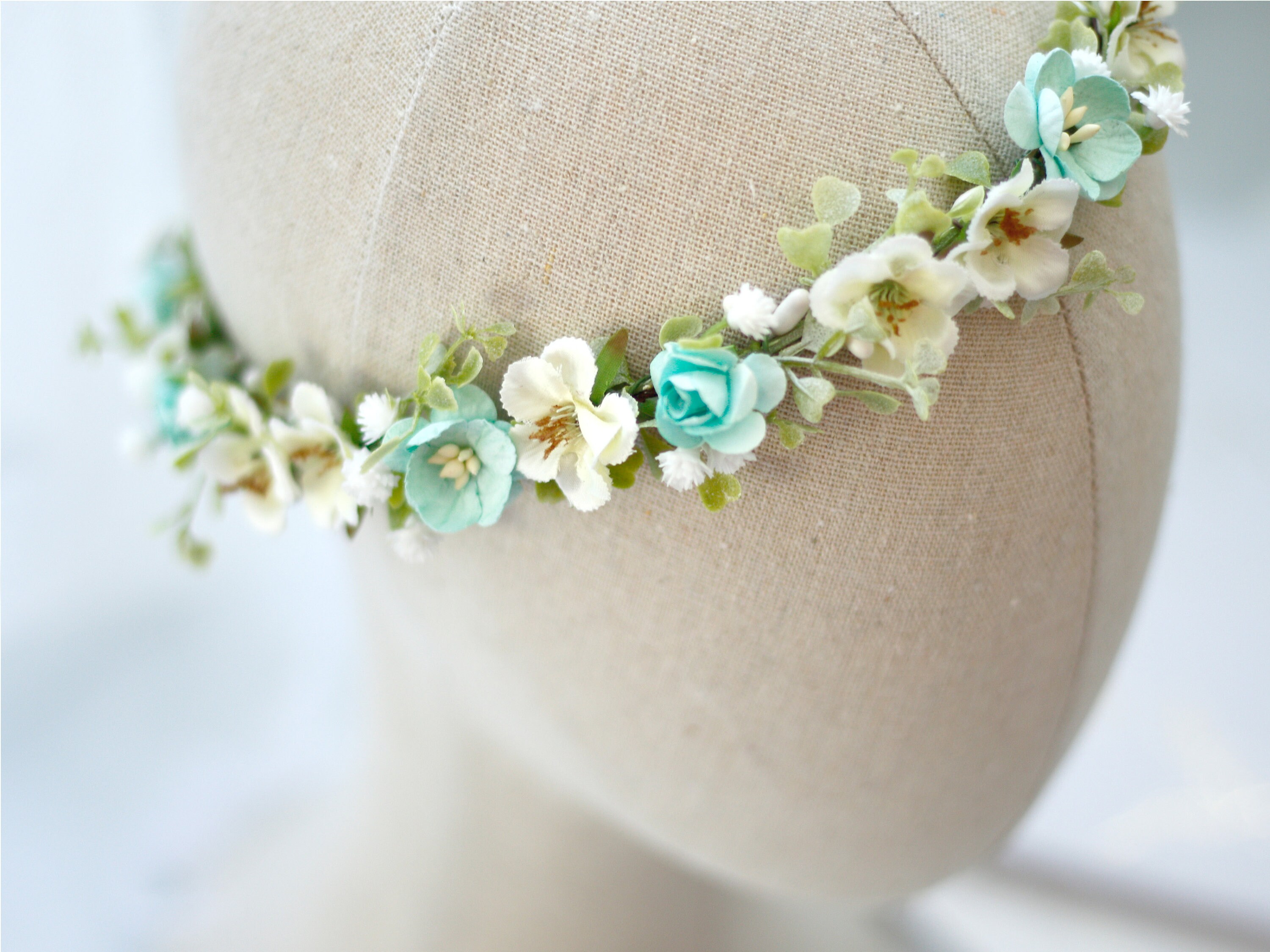 Mint white flower crown mint green floral crown teal flower Etsy