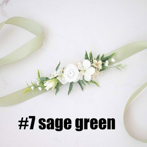 Ceinture avec des fleurs, Ceinture pour mariée, Ceinture robe de mariée #7 sage green