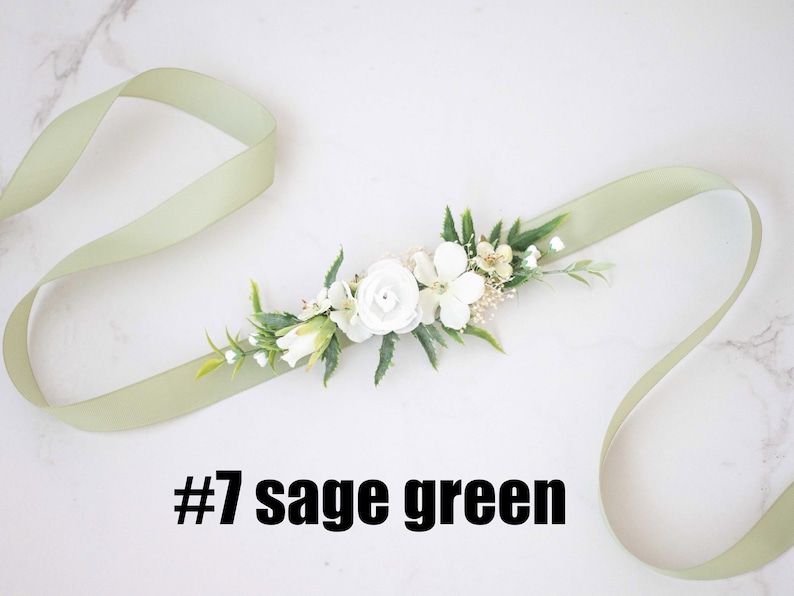 Ceinture avec des fleurs, Ceinture pour mariée, Ceinture robe de mariée #7 sage green