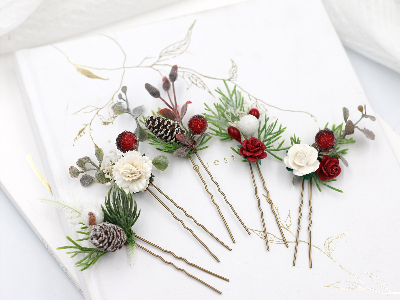 Winter Wedding Hair Pins Set Floral Hair Pins Christmas Etsy