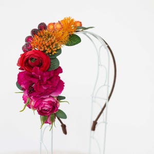 Colorful flower hairband, side floral headband, mexican floral headpiece, frida flower crown, vibrant floral hair piece, garden party band