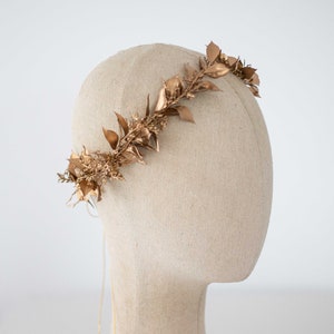 Gold leaf crown, greek flower crown, gold leaves headband, goddess gold headband, gold fern leaf wreath, golden headpiece, flower girl halo image 4