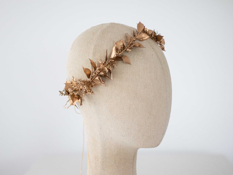 Gold leaf crown, greek flower crown, gold leaves headband, goddess gold headband, gold fern leaf wreath, golden headpiece, flower girl halo image 4