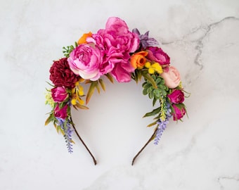 Colorful Floral Headband: Vibrant Flower Crown, Garden Party Hair Piece