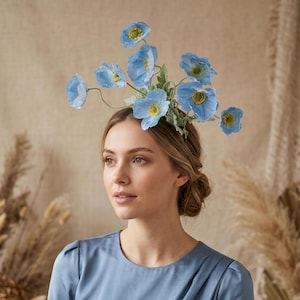 Pale Blue Poppy Headband: Unique Fascinator