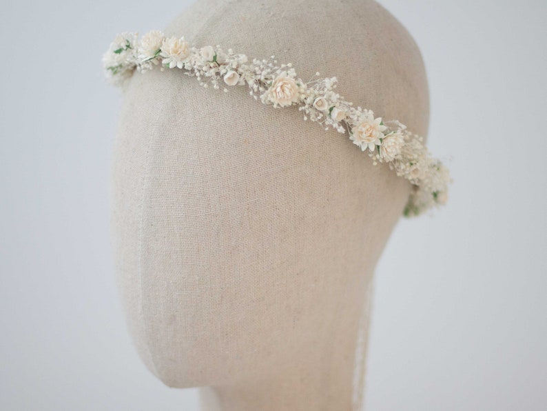 Dried baby's breath flower crown wedding, ivory hair wreath, babies breath headband, dainty hair piece, bride bridesmaids flower girl halo image 5