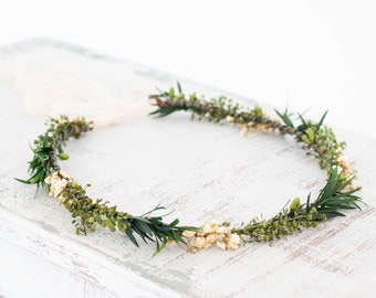 Babys breath crown, dried pressed flower crown wedding, dainty flower crown, dried baby breath headband, greenery floral crown