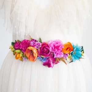 Colorful flower belt for dress, vibrant color flower belt for gown, velvet sash for baby shower, belt for pregnancy, bride bridesmaid sash image 5