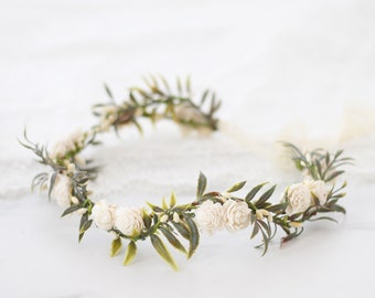 Rustic flower crown wedding, boho bride crown, wedding flower crown, woodland crown, ivory hair wreath