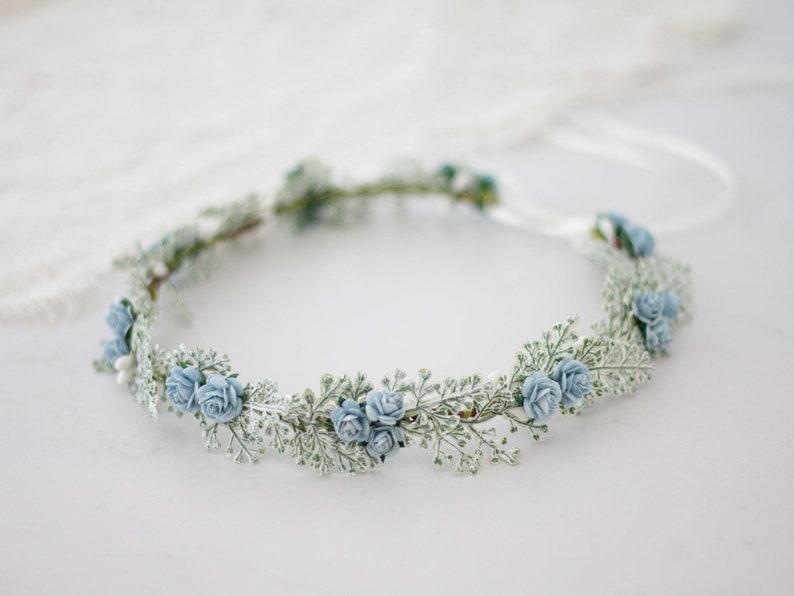Blue Flower Crown Wedding Dainty Flower Headband Delicate Etsy