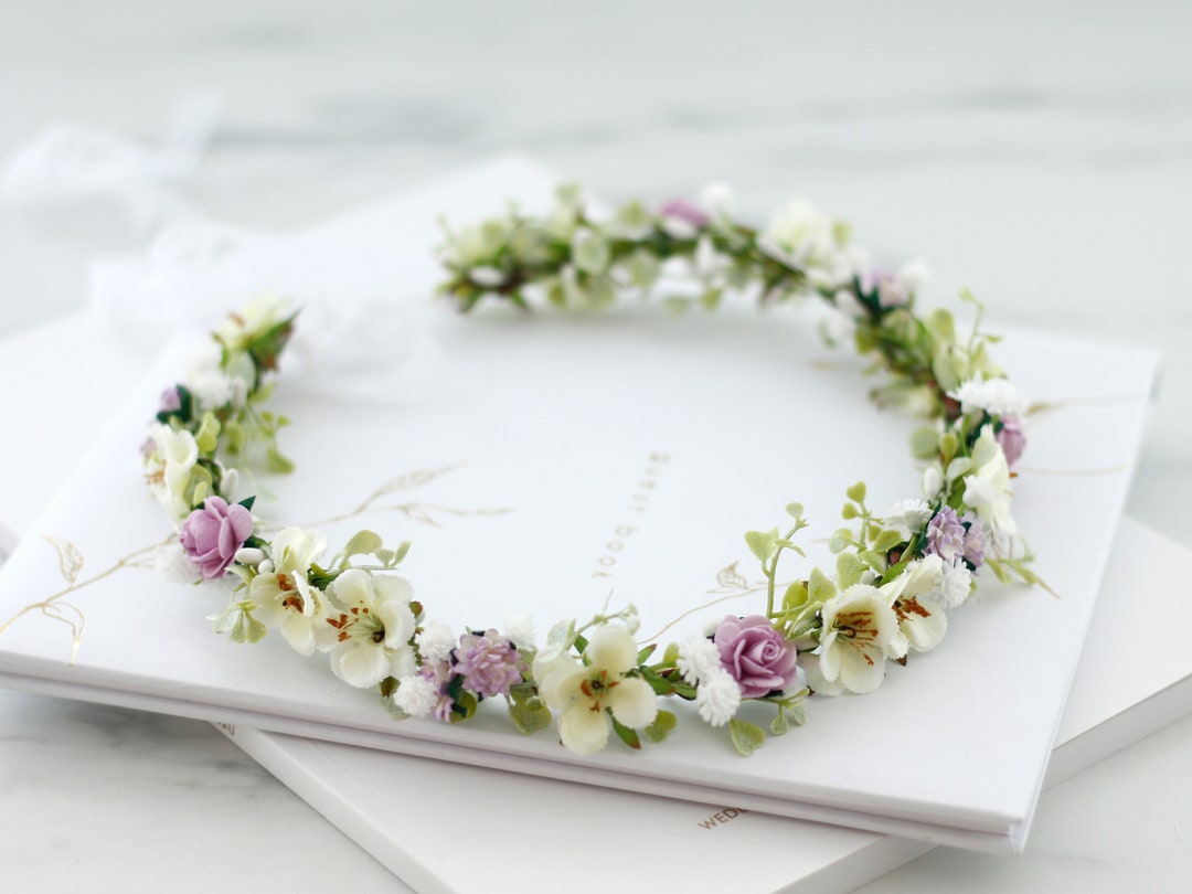 Purple White Flower Crown, Lavender Floral Crown, Lilac Flower Crown