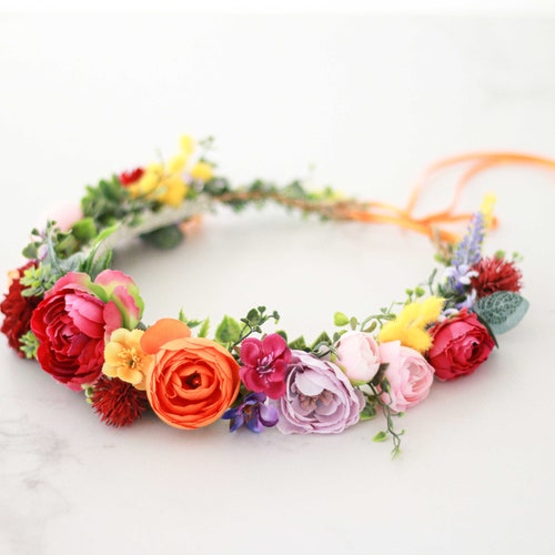 Rainbow Flower Crown: Bohemian Floral Headpiece, Adjustable  display picture 2