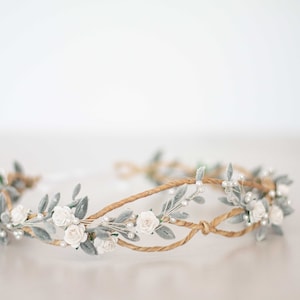 Flower crown wedding, dainty hair wreath, delicate floral headband, bride headpiece, rustic flower garland, minimalistic flower girl halo image 9