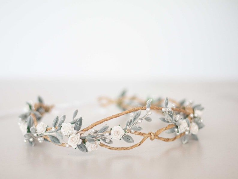 Flower crown wedding, dainty hair wreath, delicate floral headband, bride headpiece, rustic flower garland, minimalistic flower girl halo image 9