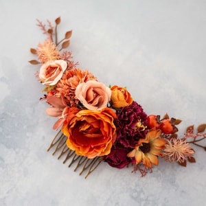 Autumn flower comb wedding, sunflower hair comb, bridal floral headpiece, terracota hair pin, orange hair clip, autumn wedding head piece