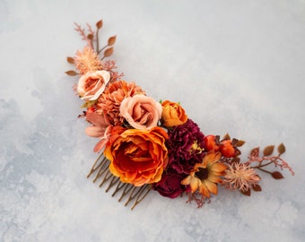 Autumn flower comb wedding, sunflower hair comb, bridal floral headpiece, terracota hair pin, orange hair clip, autumn wedding head piece