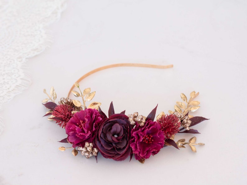 Diadema de Flores, Tocado de Flores, Tocado Invitada, Corona De Flores Para Boda, Tocado Novia, Corona para el Pelo, Flores Artificiales imagen 2