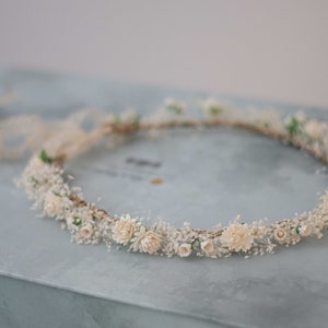 Dried baby's breath flower crown wedding, ivory hair wreath, babies breath headband, dainty hair piece, bride bridesmaids flower girl halo image 2