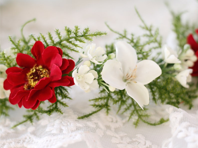 bridesmaid floral headband red white flower girl halo Burgundy flower crown for wedding bachelorette party headpiece
