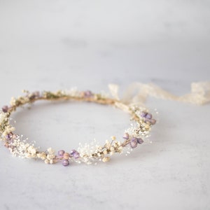 Dried flower crown for wedding, purple floral crown, baby breath headband, dainty flower headband, ivory lavender floral headband image 7