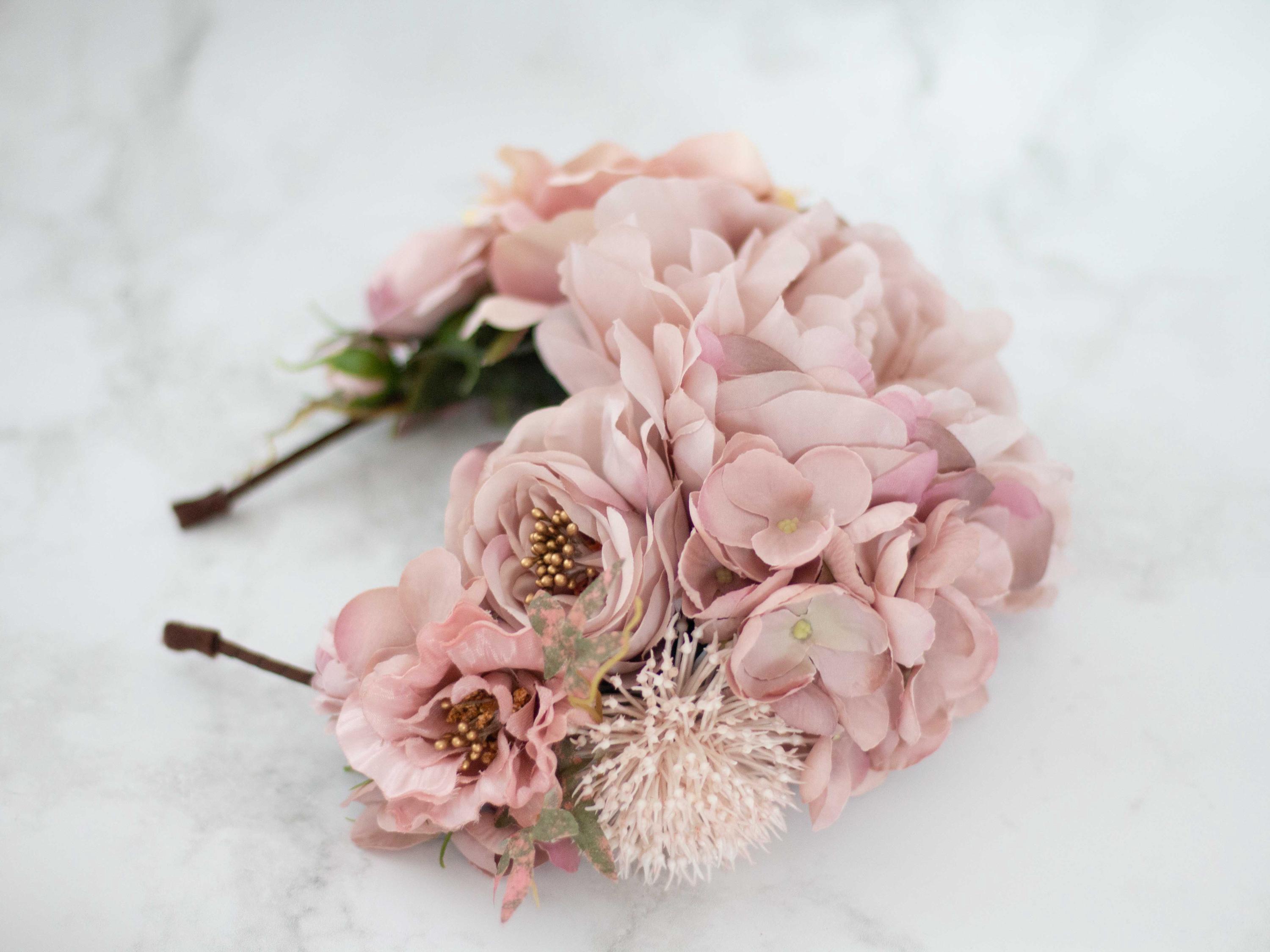 Dusty Rose Flower Headband: Boho Wedding Hair Crown - Etsy display picture 2