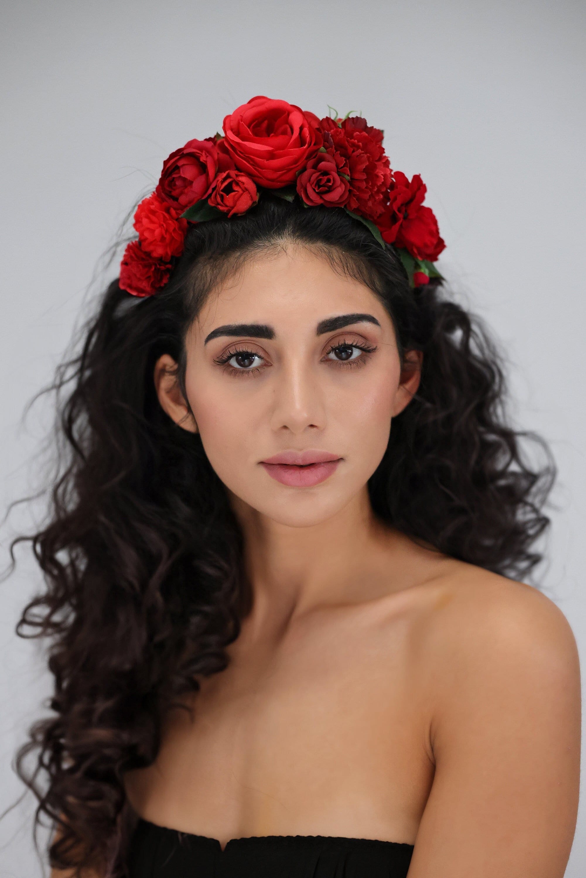 Red Flower Headband, Frida Khalo Floral Hairband, Red Roses Head