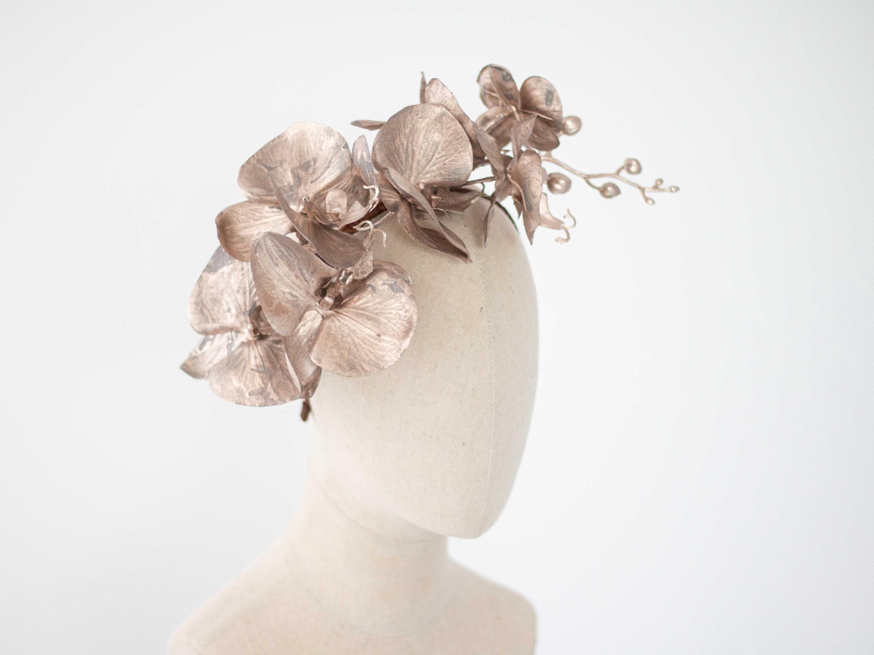 Lot 4 Vintage 1960s Ring Hats Gold Pink Polka Dots Orchid Headpiece Fascinator Vintage Womens 1960s Pink Floral Hat with Sheer Mesh Union  main image 3