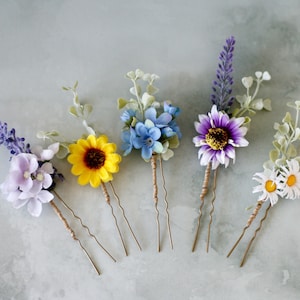 Pastel flower hair pins, colorful flower bobby pins, wedding hair pin, flower hair piece bridal, bridesmaid hair pin, set flower hair clips image 3