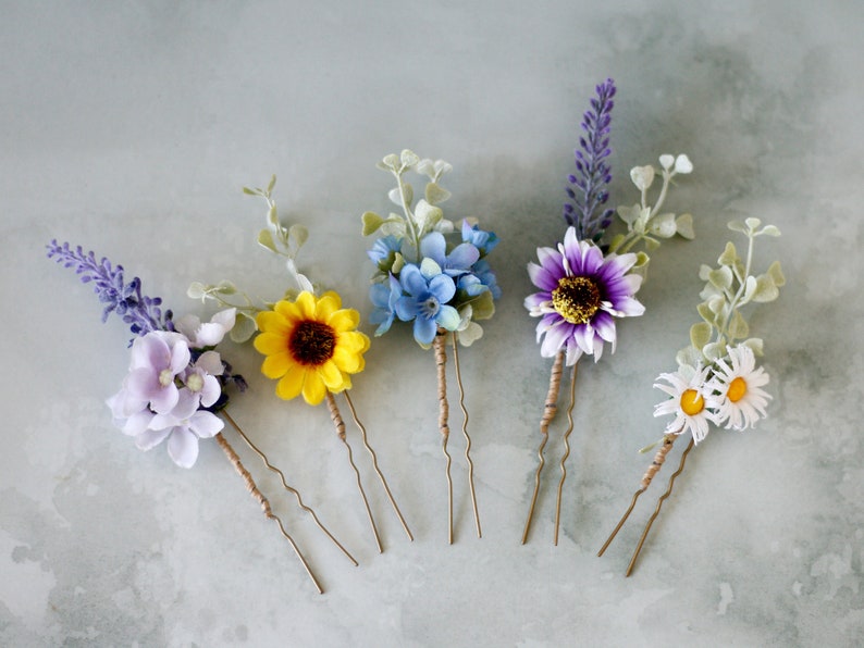 Pastel flower hair pins, colorful flower bobby pins, wedding hair pin, flower hair piece bridal, bridesmaid hair pin, set flower hair clips image 3