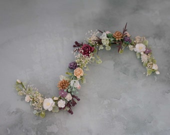 Vid de pelo de flores, guirnalda para novia, corona de flores para boda, rama para novia, diadema flores, tocado novia, tiara para novias