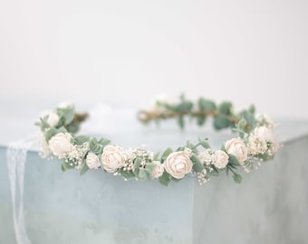 Eucalyptus flower crown wedding, green flower crown, eucalyptus headband, green bridal crown, wedding headpiece, flower girl wreath