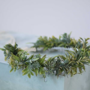 Greenery leaf crown wedding, green bridal crown, fern floral crown, woodland hair wreath, boho leaf headband, greenery forest headpiece