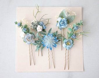 Light blue hair pins for wedding, set floral hair pins, flower bobby pins, wedding hair pin, blue bridesmaid hair pin