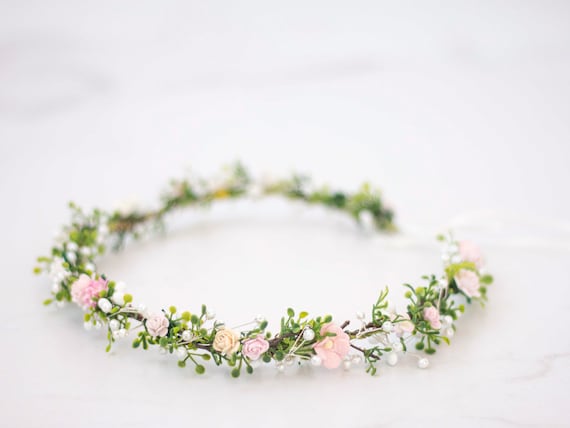 Kercisbeauty Blumenkrone Aus Stoff – Vintage-Kranz Mit Rosa & Weißen Rosen, Verstellbar (ca. 19 Cm), Für Hochzeit, Brautjungfern & Feste