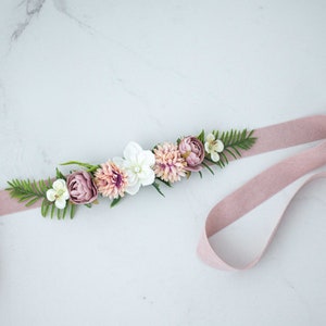 Pale pink white flower sash for wedding dress, flower belt for baby shower, flower belt for pregnancy, flower girl belt or flower crown image 4
