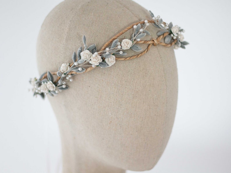 Flower crown wedding, dainty hair wreath, delicate floral headband, bride headpiece, rustic flower garland, minimalistic flower girl halo image 3