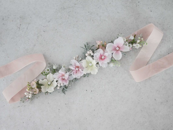 【I AM MARI】24SS★ Belporin Toile Flower Puff OP (Belt set) Pale Pink Flower Belt for Dress, Cherry Blossom Belt for