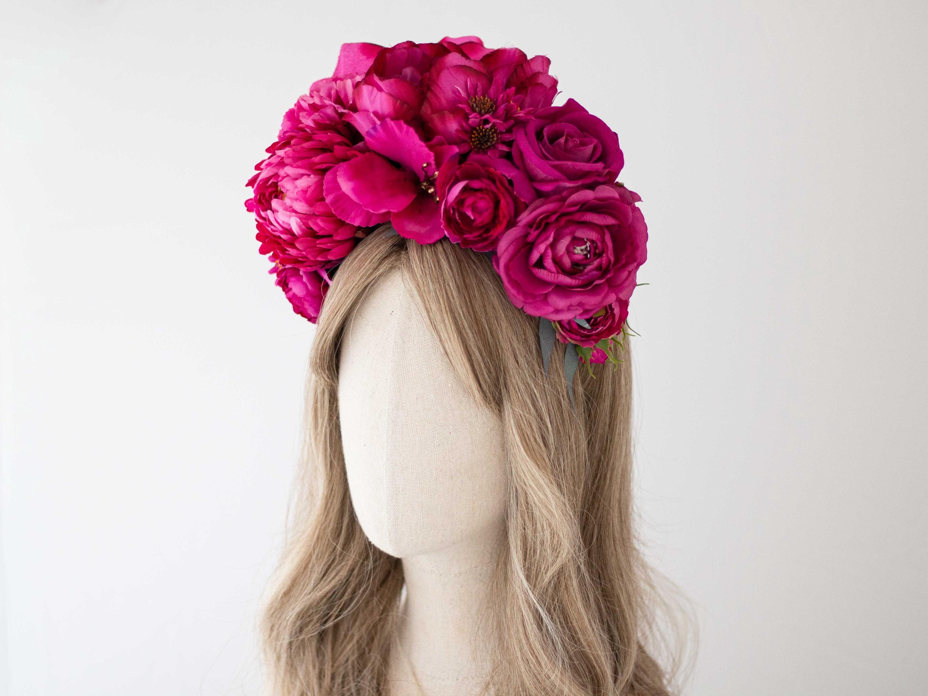 Rose Flower Crown Headband Women Festival Birthday Party Wedding Fuchsia Amazon.com : DNHCLL Rose Flower Crown Headband (Pink) for  main image 2
