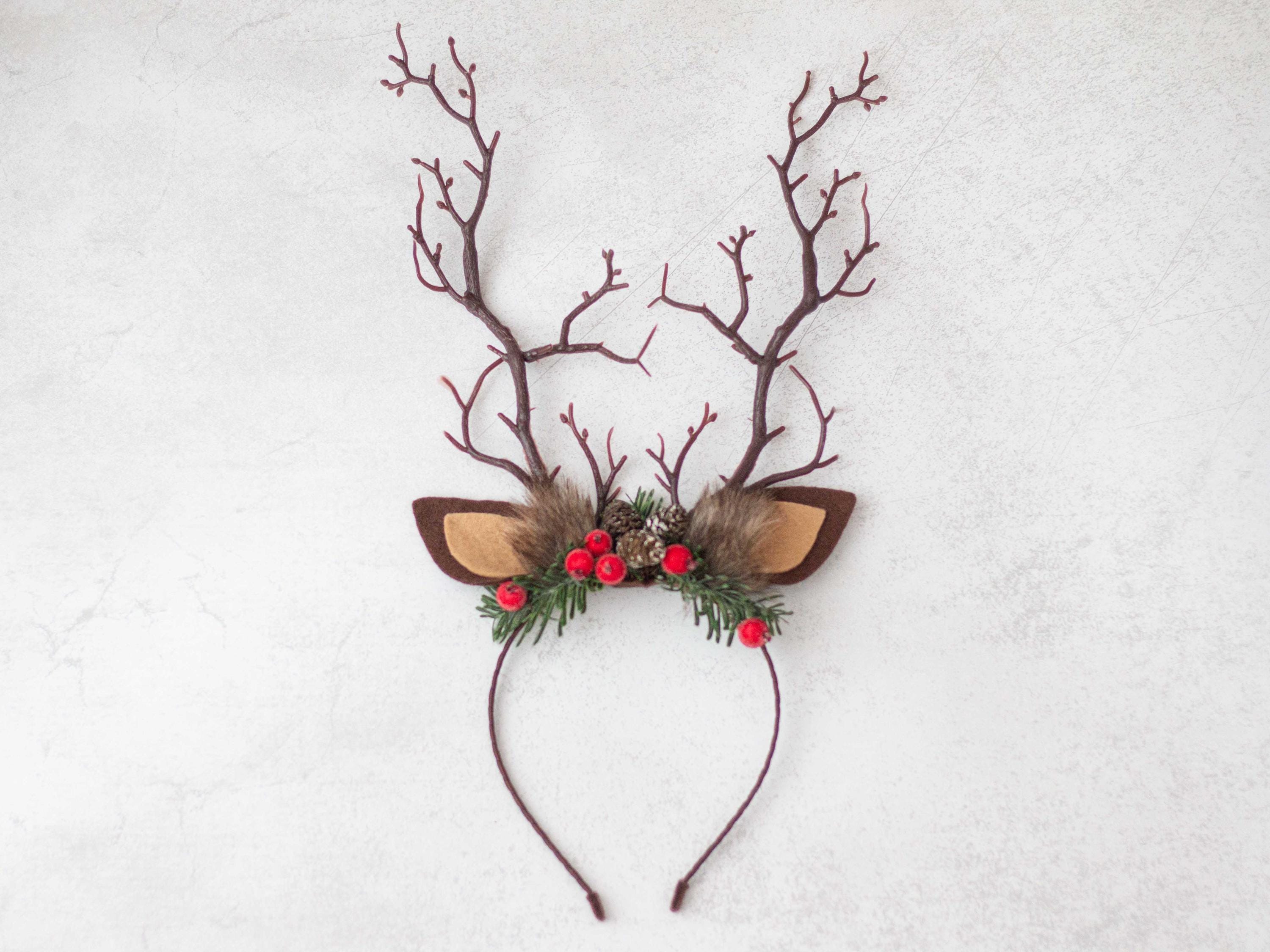 Reindeer Antler Headband With Pine Cones: Woodland Headpiece 
