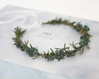 Preserved eucalyptus crown, greenery floral crown wedding, eucalyptus flower crown, dried flower headband, dark green floral crown