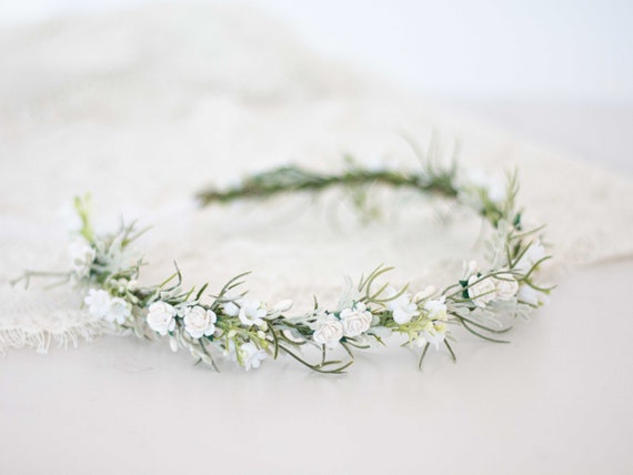 White Flower Crown Wedding, Dainty Floral Headband, Bridal Flower 