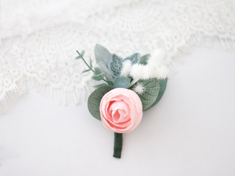 boutonniere and comb set of 2 Blush peony flower comb with eucalyptus leaves for wedding
