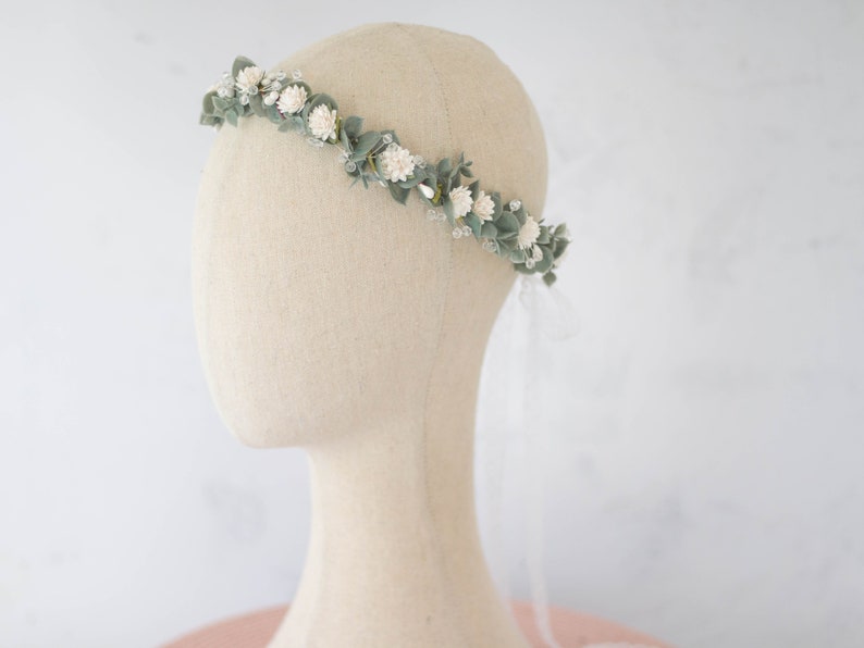 Eucalyptus flower crown wedding, green flower crown, eucalyptus headband, greenery bridal wreath, wedding headpiece, flower girl halo image 5