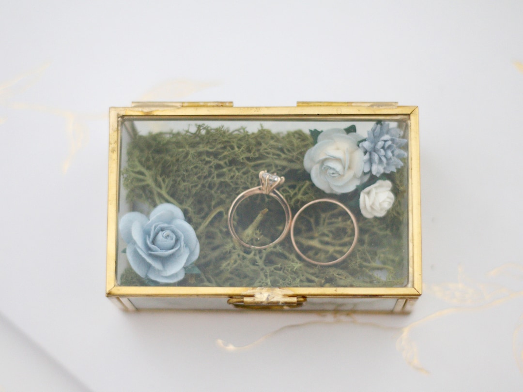 Glass Ring Holder With Moss and Flowers Wedding Ring Box - Etsy