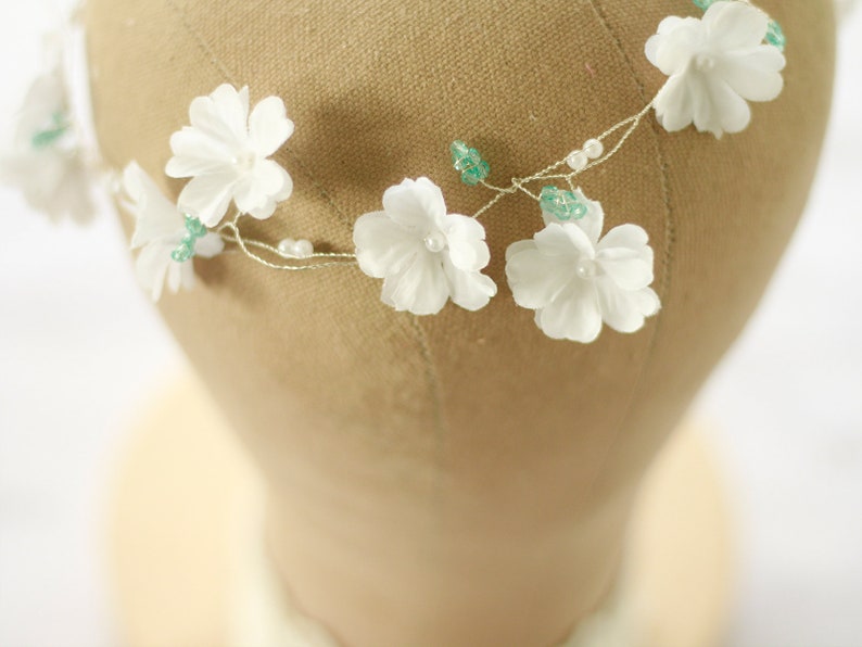 dainty flower crown minimalist silver wedding crown bridal flower crown white flower crown wedding hair vine Dainty hair vine wedding