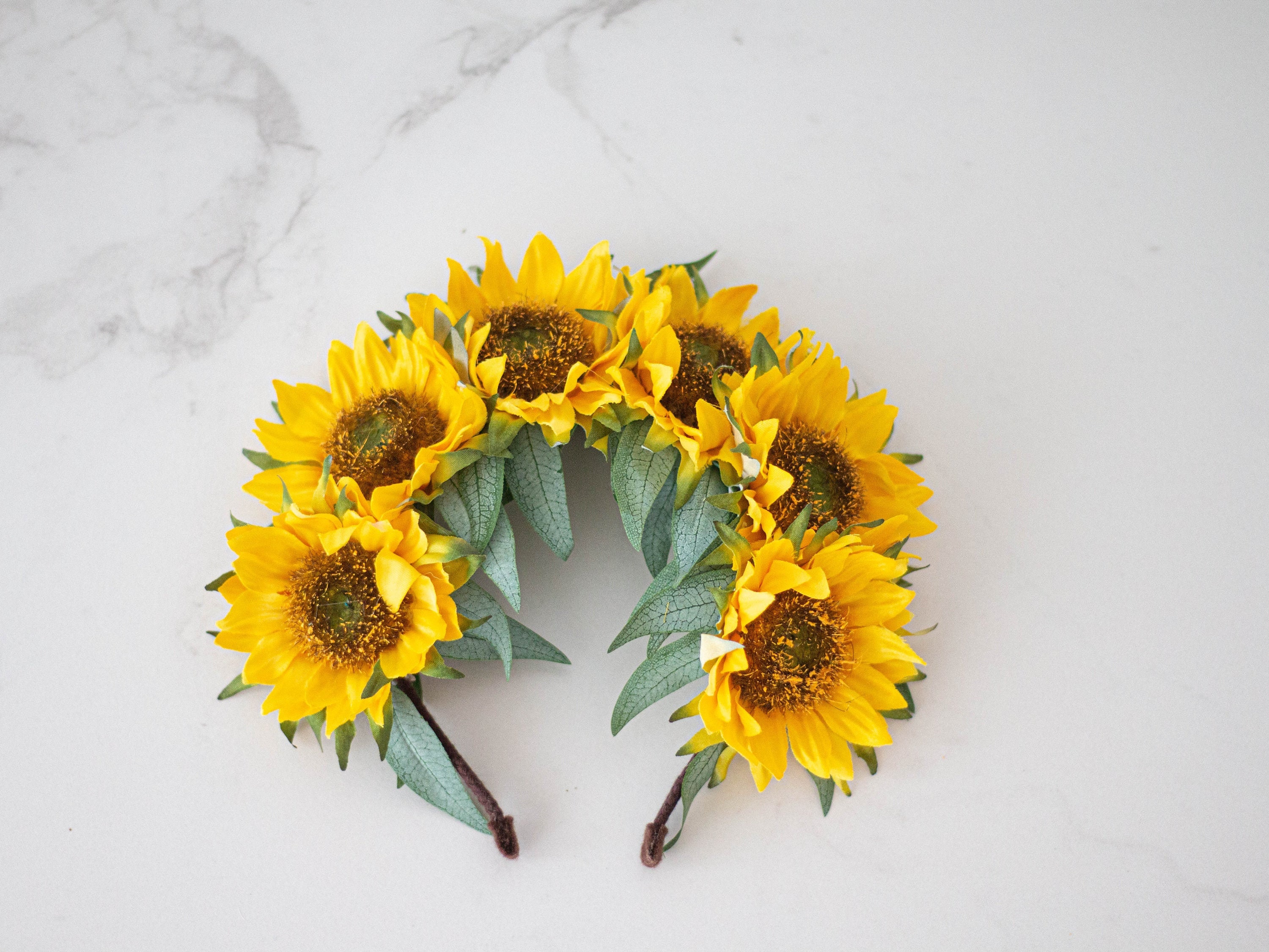 Van Gogh Sunflower Beaded Embroidery headband Hair Bangle Band Hoop Wreath Wooden Bead Wreath - Amy Latta Creations main image 4