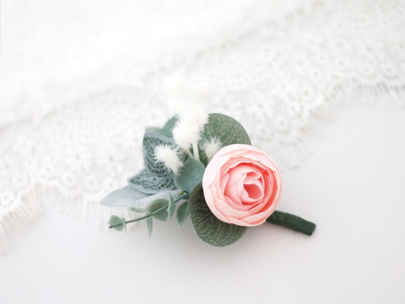boutonniere and comb set of 2 Blush peony flower comb with eucalyptus leaves for wedding