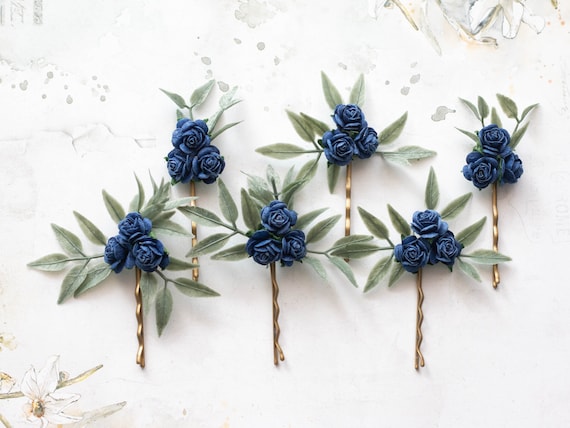 Royal Blue Flower Hair Pins Wedding Hair Clip Dark Blue Bobby