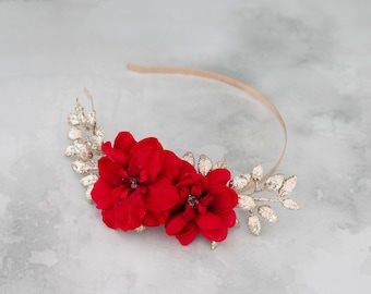 Gold leaf headband, gold red crown, glitter fascinator, gold leaves fascinator, goddess gold headband