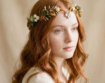 Elven Flower Crown: Neutral Woodland Tiara, Fairy Headpiece